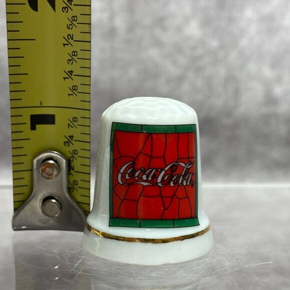 Coca-Cola Porcelain Thimble 1995 Red & Green Stained Glass Collectible Sewing - Picture 8 of 8